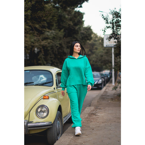 Women cropped hoodie set Green